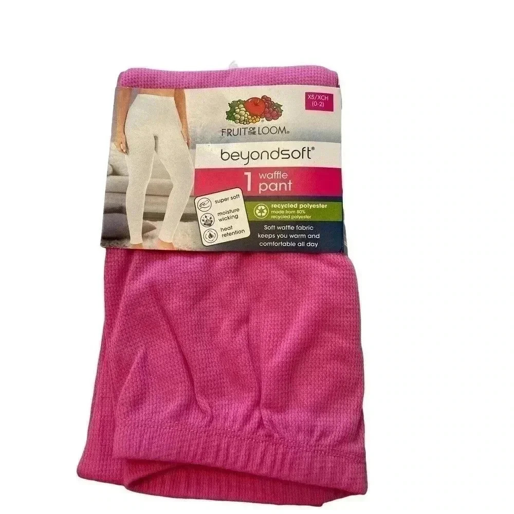 Fruit Of The Loom Womens Pants XS (0-2) Beyond Soft Pink Waffle Polyester/Cotton